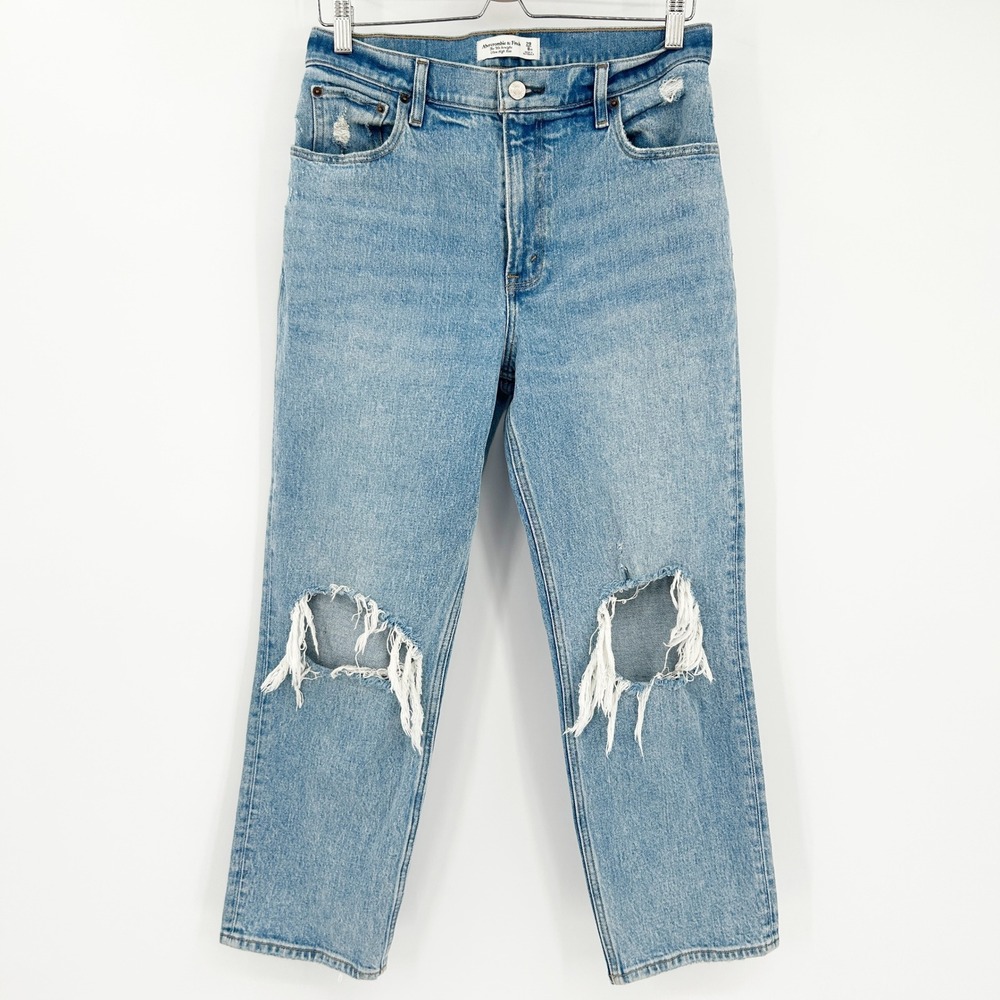 Abercrombie & Fitch The 90s Straight Ultra High‎ Rise Distressed Ripped Jeans 29